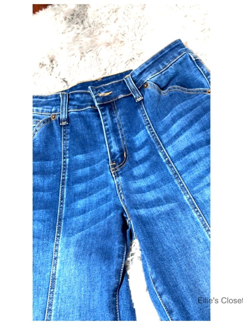 Wide Leg Jeans High Waisted Baggy Stretchy Front Seam Denim Pants - Picture 7 of 7